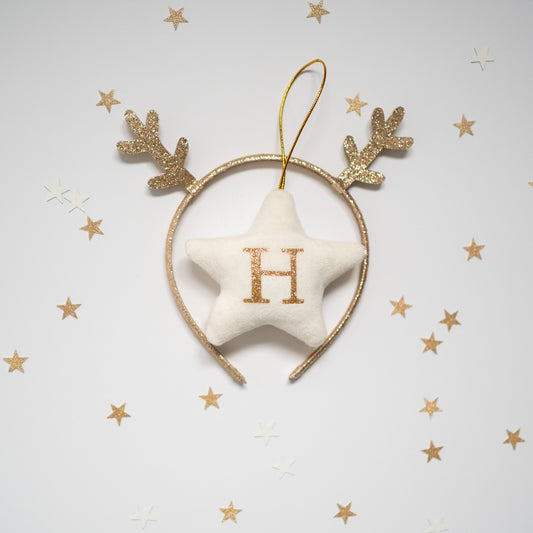 Personalised Star Christmas Decoration and Reindeer Headband