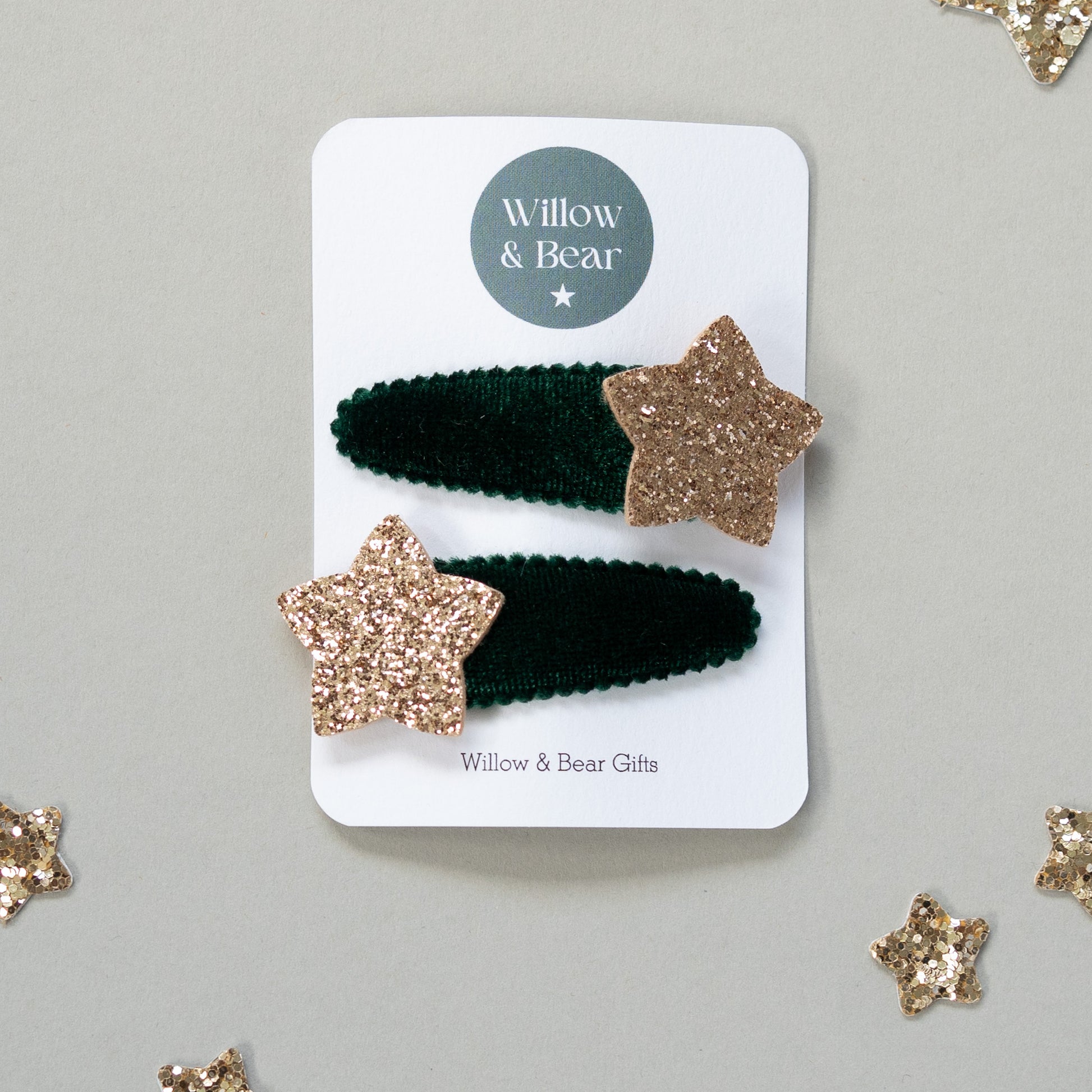 Green Glittery Star Hair Clips