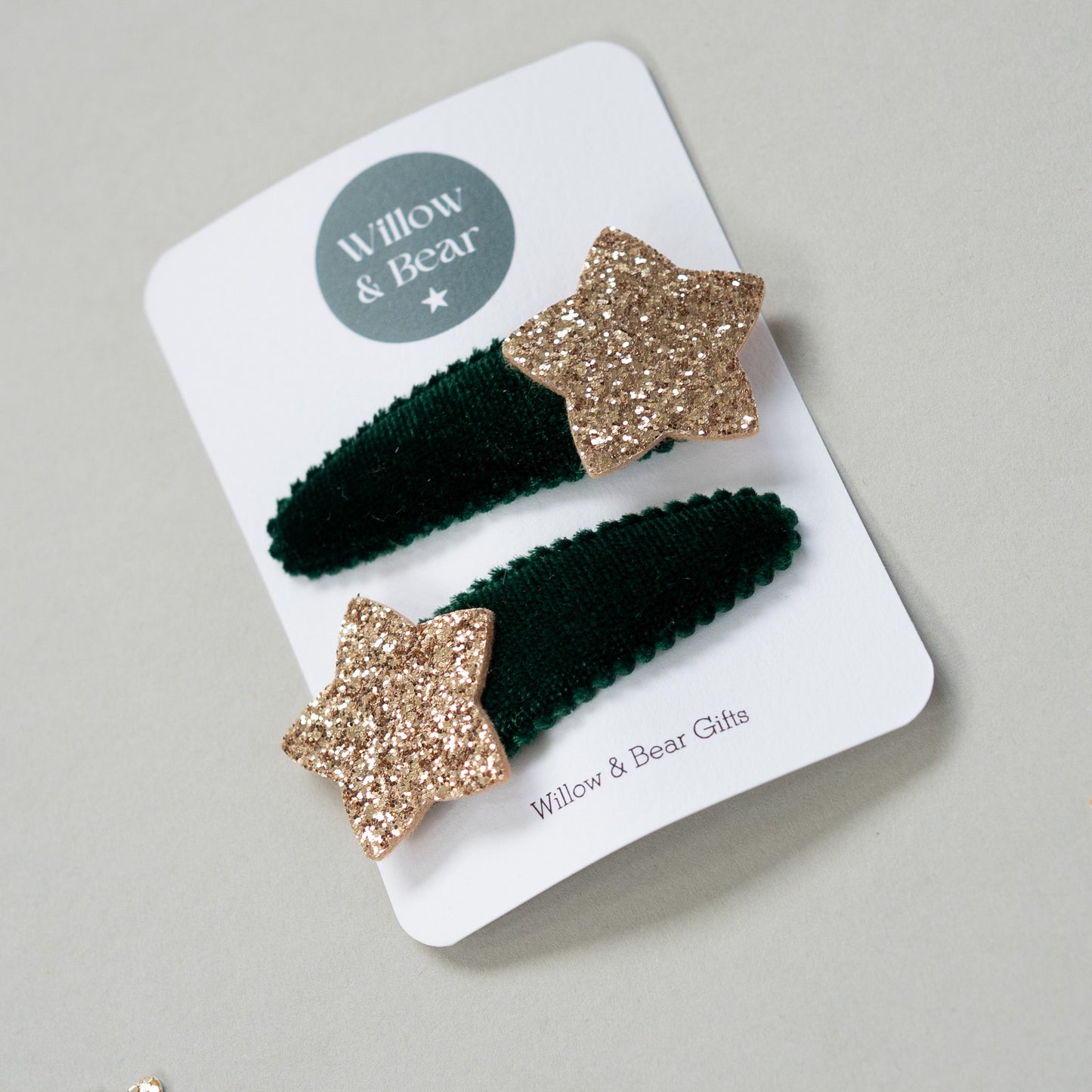 Green Glittery Star Hair Clips